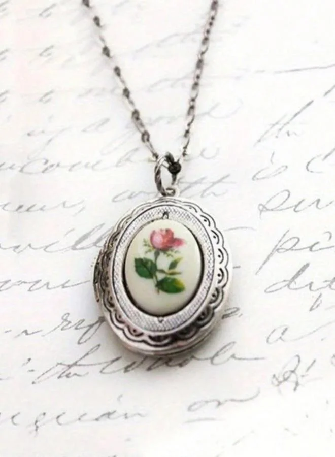 تايك تو عقد بقلادة بيضاوية ناعمة بطبعة زهور